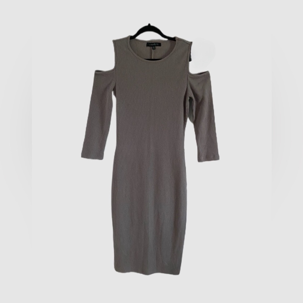 DYNAMITE Taupe Cold Shoulder Dress